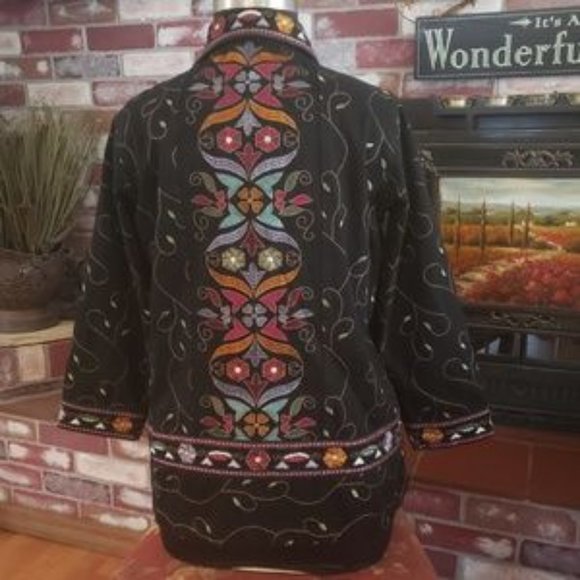DENIM & CO BLACK EMBROIDERED JACKET M - Picture 5 of 8